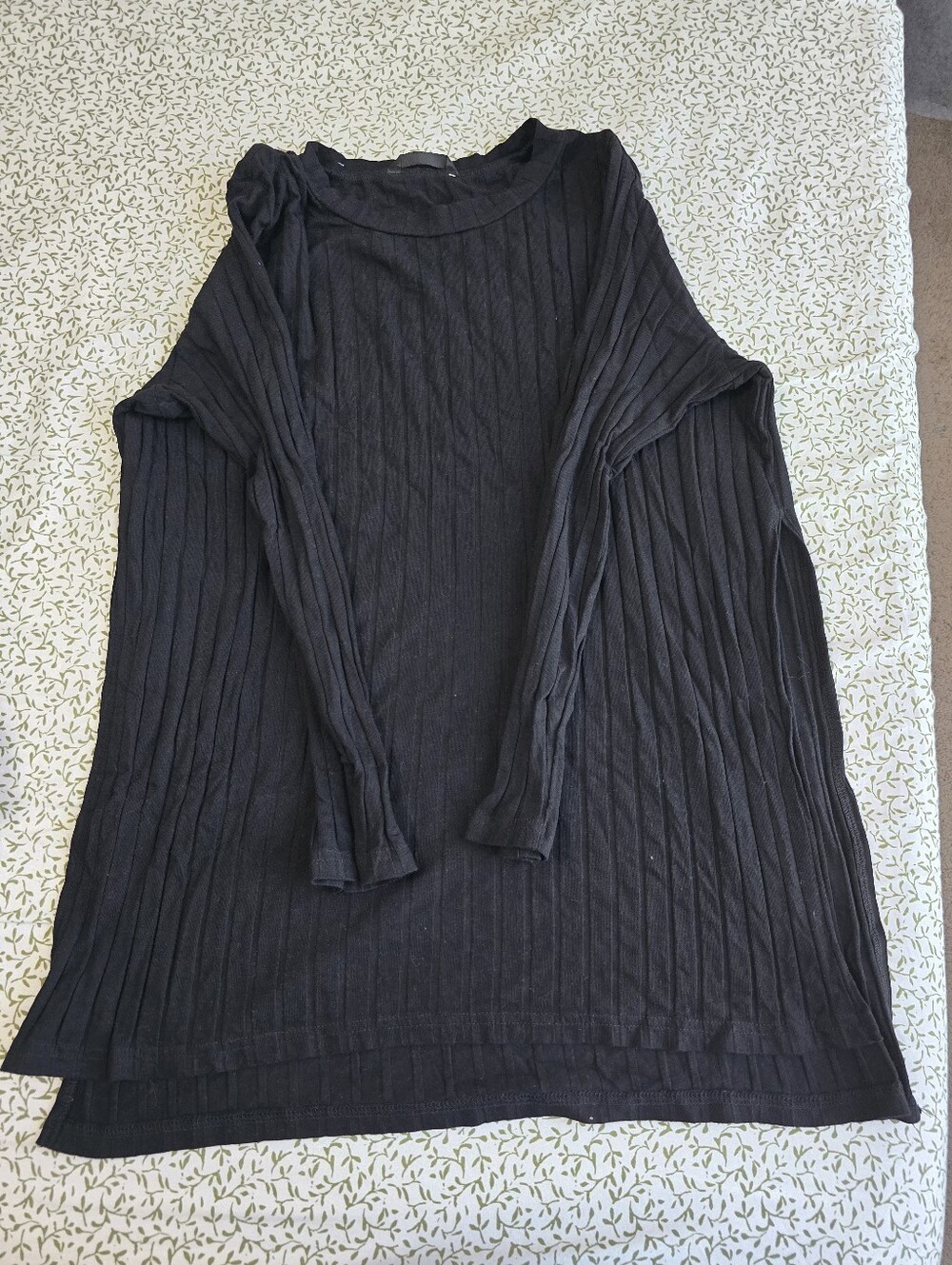 Black Ribbed Long Sleeve Top With Slits on the sides